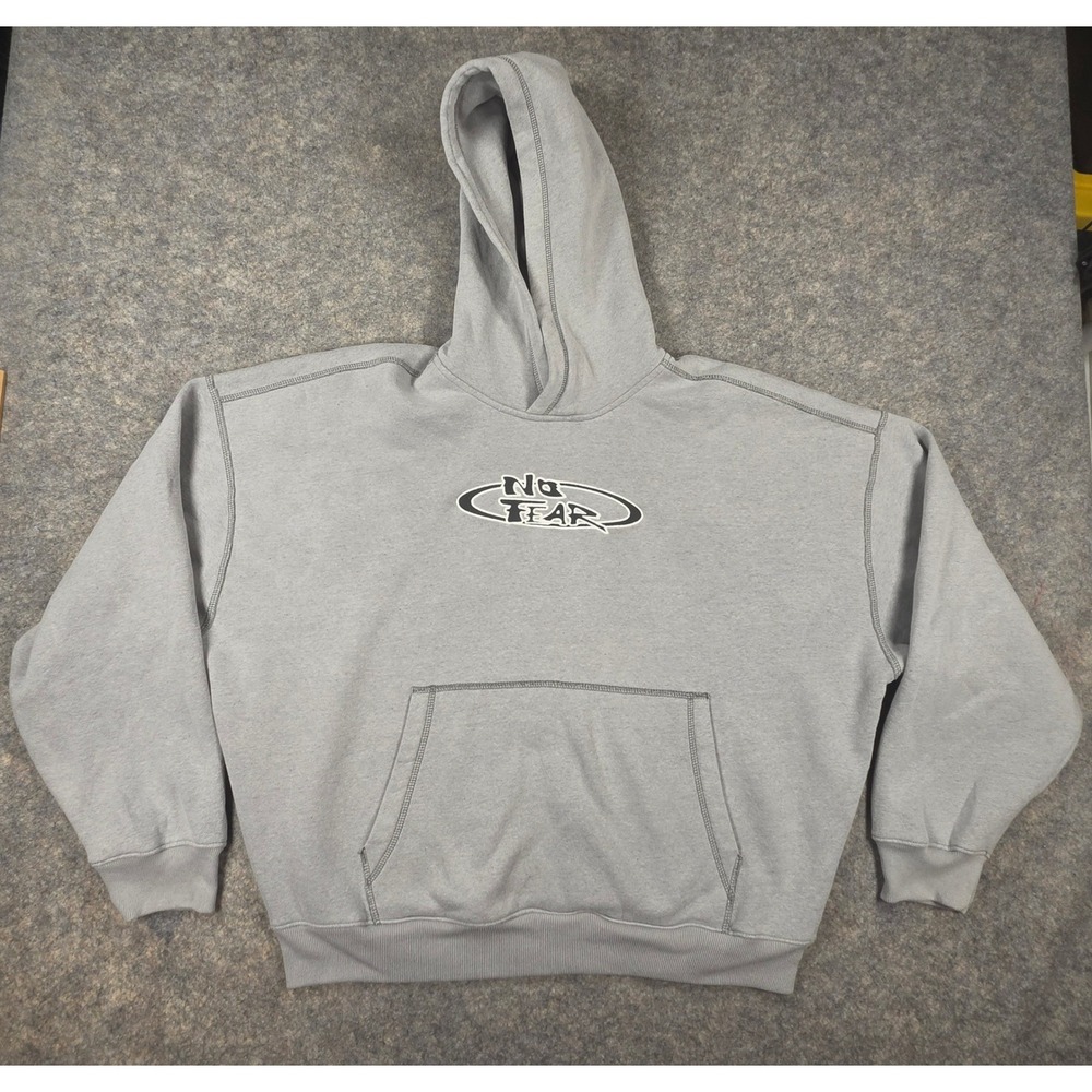 No Fear Y2K Mens Logo Hoodie Gray Pullover Sweatshirt Size L Baggy Cinch Fit